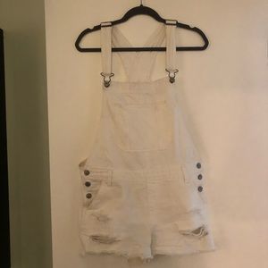 Abercrombie White Distressed Overalls
